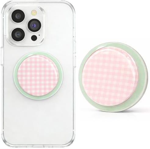 LEPGUYO Soporte Magnético para Ebook Kindle, Diseño a Cuadros Rosa & Agarre Plegable, Compatible con Smartphone, Kindle & Tablet, Accesorio para Teléfono Premium