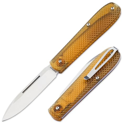 BÖKER SOLINGEN® Coffin Ultem - Zweihand Taschenmesser 42a konform -Klappmesser extra scharf mit 8 cm MagnaCut Klinge - Slipjoint Messer handgemacht mit Ultem Griff gelb mit Etui - Made in Germany