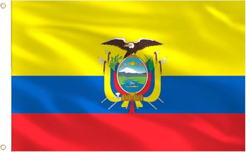 Fahne 90x150 cm mit Ösen, Reißfest & beidseitig bedruckt (Ecuador) | Der beidseitige Druck macht die Ecuador-Flagge aus beiden Blickrichtungen sichtbar – passend für Balkon, Zaun oder Stadion.