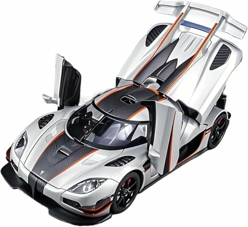 FüR Koenigsegg One Supercar Metallguss MaßStab 1:24 – FüR Modellauto Mit Sound Und Lichteffekten RüCkziehmechanismus(Silver)