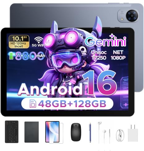 P10 Pro Tablet Android 16, Tablet 10 Pollici con Gemini AI, 120Hz, Octa-Core T7250, 48GB RAM+128GB ROM/2TB TF, 8800mAh, 13MP+5MP, Face ID/GPS/FM/Jack 3,5 mm, Tablets con Tastiera e Penna, Grigio