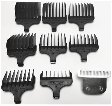 1 x Rasiermesser T-Klinge + 8 Haarschneidekamm Nr. 1–8, 1/8 Zoll–1 Zoll, 3–25 mm Ersatz, kompatibel mit Wahl 9885L 9886 9888 9888L 9893 9653 9894 9893L 9867–100