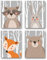 4er Set Kinderzimmer Babyzimmer Poster Bilder Din A4 | Mädchen Junge Deko | Dekoration Kinderzimmer | Waldtiere Safari Skandinavisch（Bär,Kaninchen,Fuchs） Grauer Boden