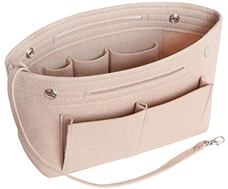 HyFanStr Taschenorganizer Filz Bag in Tasche Organizer, Innentaschen Handtaschen Organizer für Handtasche mit Griffen und Schlüsselkette, Bag Organizer Beige Klein
