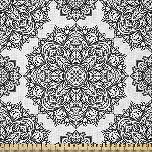 ABAKUHAUS Mandala Stoff als Meterware, Oriental Mandala-Entwurf, Microfaser Multi Zweck Dekostoff für Kunsthandwerke, 3M (230x300cm), Weiß Schwarz