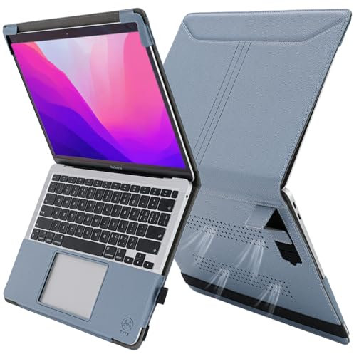 TYTX Kompatibel mit MacBook Pro 13 Hülle Zoll Leder Case 2016-2021 (A1989/A1706/A1708/A2159/A2289/A2251/A2338 M1),Laptop-Hülle Cover mit Heat-Vent und Stand Funktion, Grau Blau