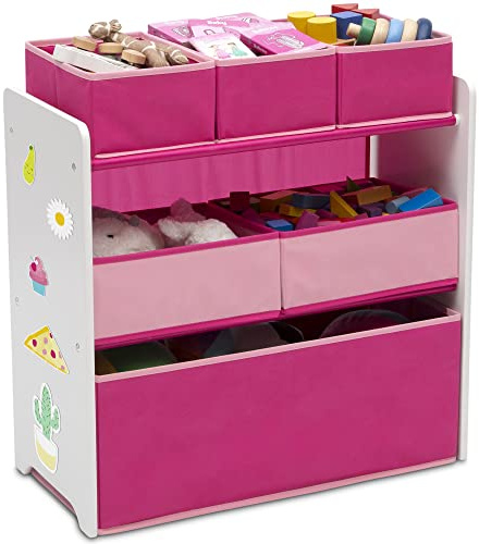 Delta Children Design and Store 6 Bin Toy Organizer, White/Pink