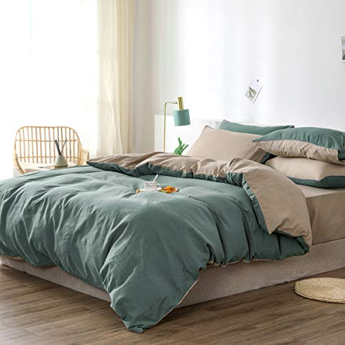 Boqingzhu Bettwäsche 135x200cm Grün Braun Taupe Uni Wende Bettwäsche Set Microfaser Bettbezug mit Reißverschluss und Kissenbezug 80x80cm