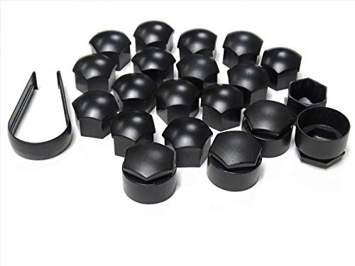 Genuine Audi Alloy Wheel Bolt Nut Caps Covers 17mm Including Removal Tool Puller Tweezers & Locking Bolt Caps MATT BLACK