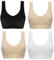 Marielle 4 Pack Double Lined Material Premium Comfort Bra Seamless Bralette No Wire S-5XL (4 Pack Black/White/Nude/Nude, 4XL)