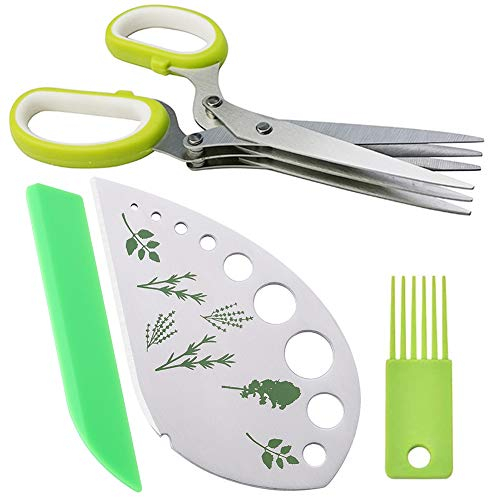 SZWL Blatt Kräuter Stripper - Leaf Herb Stripper, Kräuterschaber aus Edelstahl 9-Loch Herb Stripper & Chopper mit 2-in-1 Kräuterschere Cutter für Mangold, Collard Greens, Thymian, Basilikum, Rosmarin