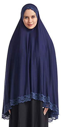 GladThink Dame Muslim Sehr elastisch Langer Hijab mit Spitze Navy L