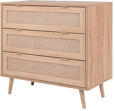DEINE TANTE EMMA 003041 Bali 03A Sonoma Eiche/Geflecht Rafia Kommode Beistellkommode Schubladenkommode ca. 80 x 80 x 40 cm