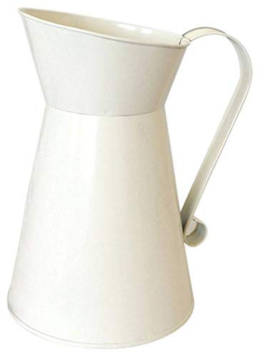Vintage Tall Shabby Chic Cream Vase Enamel Pitcher Jug Wedding Home Decor,White