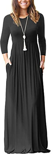 GRECERELLE Women's Casual Maxi Dress Long Sleeve Long Dresses with Pockets and Sleeves for Ladies (Black, S)