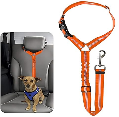 Seat Belt For Dogs In Car Adjustable - Headrest Dog Car Seat Belt Restraint Puppy - Elastic Pet Dog Seat Belt harness - Strong Leads Harness for Dogs Cats and Pets (MAIN) (ORANGE)