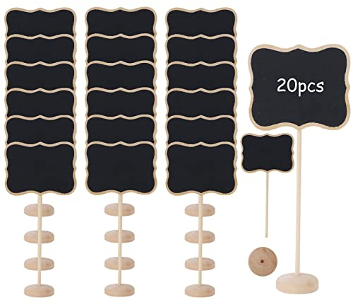 KINDPMA 20 Stück Mini Tafel Set Holz Kreidetafeln mit Staffelei Stand Klein Tischtafel Memotafel Holztafel Nachricht Board Tischkarten Preisschilder für Hochzeit Partys Geburtstag Taufe