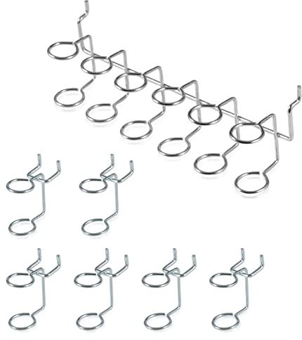 SPEEDWOX Lot de 7 crochets pour panneau perforé en acier chromé, 6 anneaux et 6 supports à double anneau, organisateur de panneau perforé pour la maison, la cuisine, le garage, l'établi