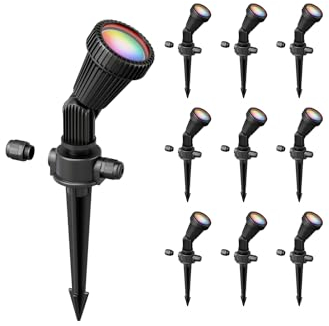 ledscom.de 10 Stück Gartenstrahler mit Erdspieß PIRK für außen, IP44, schwarz, inkl. Smart Home RGBW GU10 LED Lampe 473lm