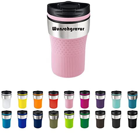 Taza térmica BAYA con grabado, taza de café para llevar, vaso térmico, sin BPA, regalo personalizado, nombres, cumpleaños, idea de regalo, 230 ml (rosa)