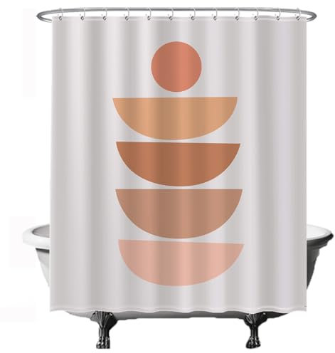 Ulticool Tenda da doccia – Mezzaluna equilibrio astratto estetico, 180 x 200 cm, lavabile, antimuffa, impermeabile, con 12 anelli, rosa, rosso, marrone, beige