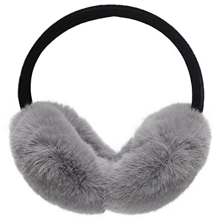 ZLYC Klassischer Damen Kinder Mädchen Verstellbarer Winter Ohrenschützer Ohrenwärmer mit Molton-Haarreifen(Pelziges Grau)