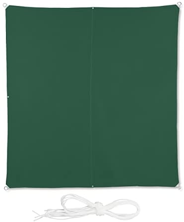 Relaxdays Vela solar, 3 x 3 m, impermeable, poliéster, lona cuadrada con cuerdas de tensión, jardín y balcón, verde