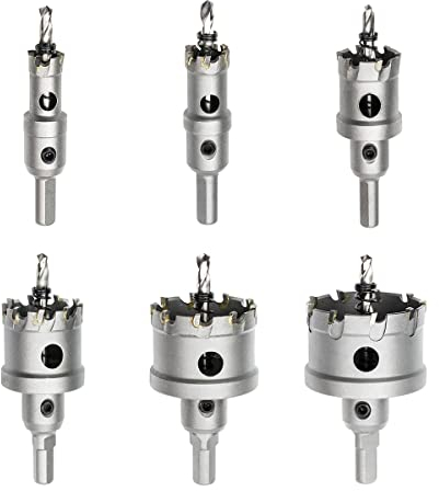 Meccion Seghe a Tazza in Carburo, Taglierina per Fori in Carburo TCT Heavy Duty per Lamiera di Acciaio Inossidabile, Metallo, Lega, Ferro, Legno (6er Pack/Satz)
