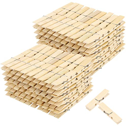 SEUNMUK 200 PCS Bamboo Pegs, Washing Wooden Pegs Bamboo Clothes Pegs for Washing Line and Home Decoration