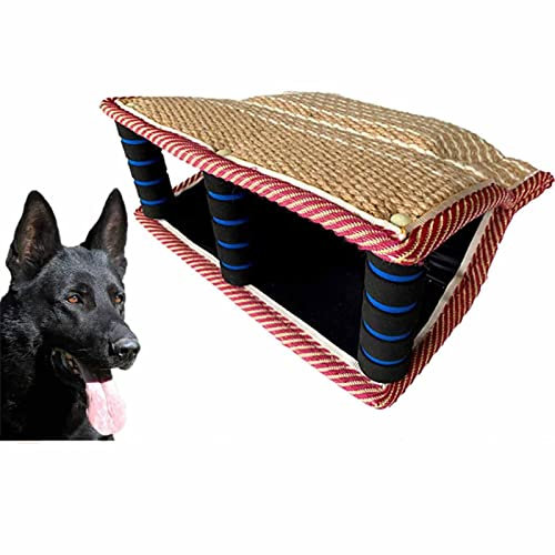 Cuscino per morso di Cane - Manicotti da addestramento Giocattolo a Cuneo in Iuta Cuscinetto per mordere Sicuro con 3 Manici Comodi e Resistenti per K9 Schutzhund Work Dog Young Do
