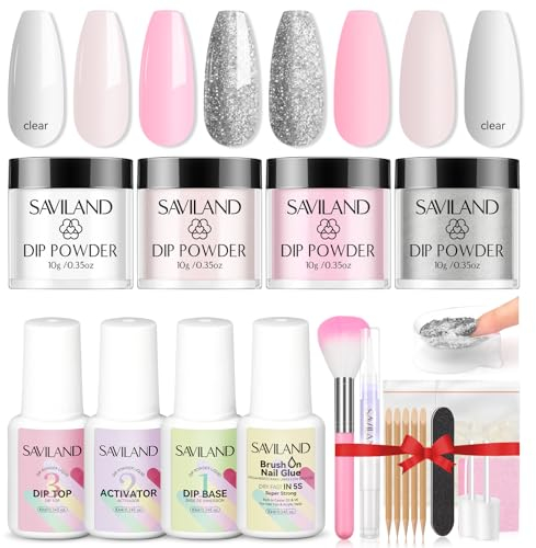 SAVILAND Dipping Powder Nails Set - Keratin/Rose Dipping Powder Nails Starter Set,Klares Dip Powder Liquid Set,Aufpinselbarer Nagelkleber&Nagelhaut Zubehörset rosa Zuckerguss