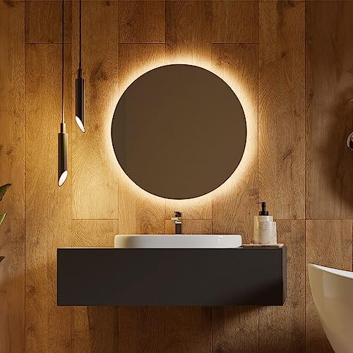 Home Deluxe - LED-Spiegel SILA - 80 cm - Rund - 3 Verschiedene Lichtfarben - Antibeschlagssystem - 38 Watt Gesamtleistung I Wandspiegel Badspiegel Badezimmerspiegel