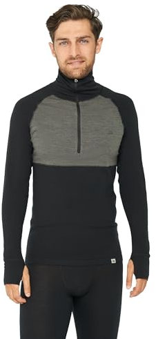 DANISH ENDURANCE Merino Shirt Herren, Reißverschluss & Rollkragen, Half Zip Pullover Herren, Schwarz/Dunkelgrau Half Zip, XXL