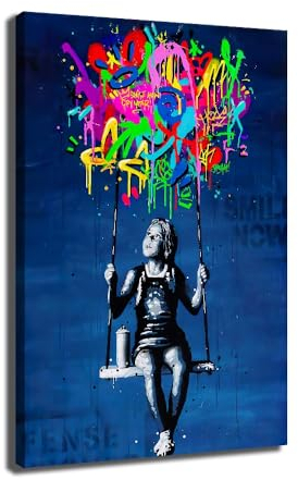 JoOcLa Banksy Bilder Leinwand Poster Gemälde Canvas Wall Art Abstrakte Graffiti Street Kunstdruck Wandbilder Wandkunst Drucke Wohnzimmer Dekoration Bereit Deko (Mit Rahmen 00A, 40x60cm (16x24inch))