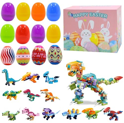 OBEST Spielzeug Ostereier,12 Stück Dinosaurier Puzzle Block Fragmente,Kann Mit Osterei Jagd Gefüllt Werden, Osterparty Geschenk,Jedes Osterei hat eine Andere Überraschung