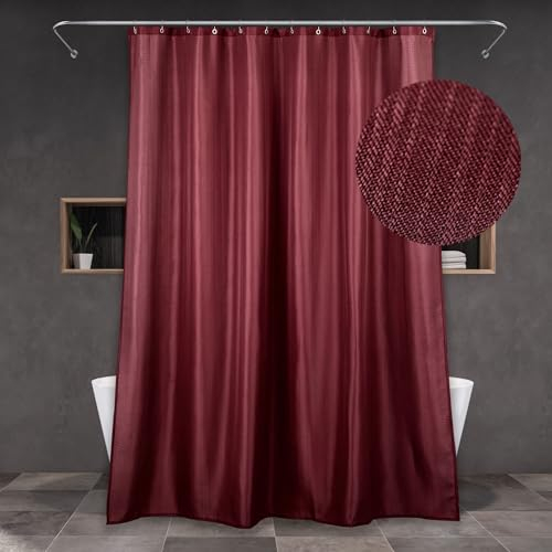 Duschvorhang Rot Textil Badezimmer Vorhang: Dunkelrot Leinen Stoff Anti Schimmel Waschbar Wasserabweisend Polyester Duschvorhang Badewanne - Elegante Dekorative Shower Curtain - 183x183 cm