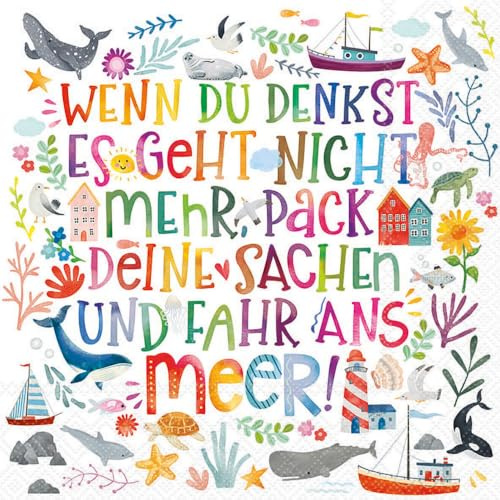 Ambiente Serviette Buntes Meer 20 Stk. 33x33 cm Einseitig Bedruckt Weiß Rückseite Papier Sommer Motiv Serviettentechnik Decoupage