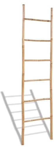 Gecheer Towel Rack Bamboo Towel Ladder Blanket Ladder with 6 Rungs Wooden Rack Rail Blanket for Towel, Clothes, Linen Railing Hanger