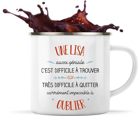 Planetee Tasse Lisa aussi géniale 360 ml | Mug Émaillé Métallique | Idée Cadeau Prénom Surnom Nom de Famille Humour Collègue Travail Anniversaire Noël
