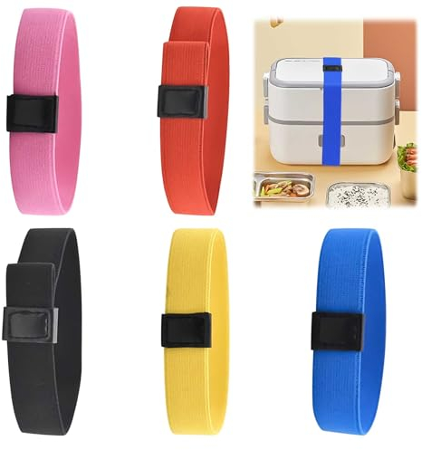 BlyeMichdi Verstellbare Bento-Box, elastischer Gürtel, elastische Bento-Gurte, Lunchbox-Befestigungsbänder, Lunchbox, elastische Bänder, Lunchbox, Dichtungsbänder für Schule, Camping, Büro, 5 Stück