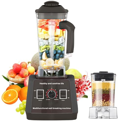Blender Profesional Inox. 5000 W, Multifuncional, Cuchillas Afiladas, Velocidad Ajustable, Limpieza Automática, Libre de BPA, Batido de Frutas (Negro)