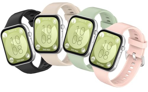 Xisair 4 Piezas Correa de Silicona para Huawei Watch Fit 4 / Fit3 Smartwatch Accesorio, Silicona, Transpirable, Hebilla de Metal, Correas Deportivas para Damas Hombre