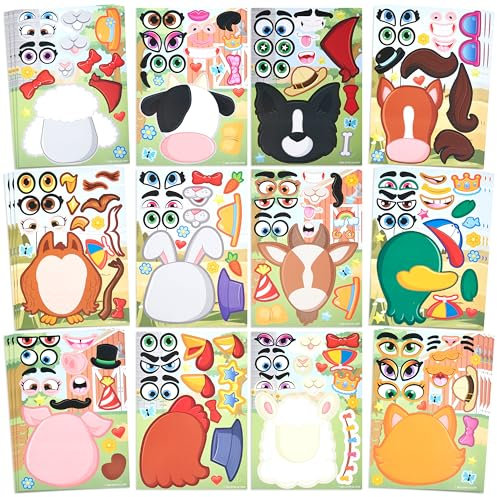 JOYIN 36 Stück Tier Aufkleber Kinder, Sticker Aufkleber Set, Make-a-Face Aufkleber, Kleine Geschenke für Kinder, Kindergeburtstag Gastgeschenke, Mitgebsel Kindergeburtstag ab 3 Jahren(Bauernhof-Tier)