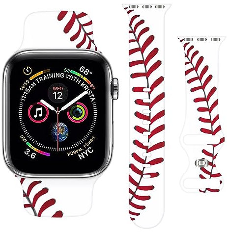 Baseball Ball Game Strap Compatible with Apple Watch Band 38mm 40mm 41mm 42mm 44mm 45mm 46mm 49mm Men Women,Adjustable Soft Silicone Sport Wristbands for iWatch Ultra Series 10 9 8 7 6 5 4 3 2 1 SE