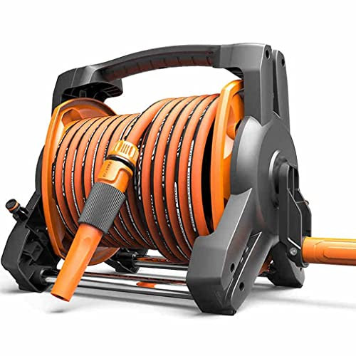 LULUMAIC Mobiler Schlauchtrommelwagen 50 m, tragbarer Schlauchwagen, Gartenschlauchhalter, bequemer Transport und Lagerung eines Schlauchs, Gartenwerkzeug-Zubehör/Orange und Schwarz/30 m
