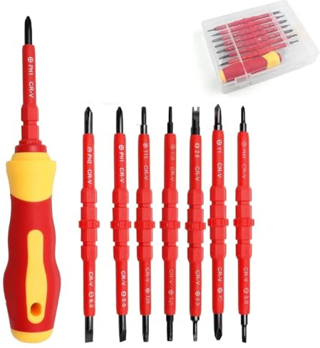 Insulated Screwdriver Set, 7 in 1 Magnetic Screwdriver Tool Kit New Multifunctional Interchangeable Soft Grip Handle Screw Drivers for Electrician