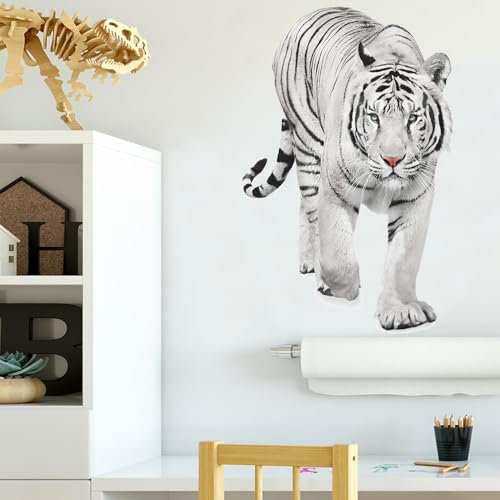 Wandtattoo Weißer Tiger Wandsticker Wanddeko für Wohnzimmer Schlafzimmer Sofa Hintergrund,Wandaufkleber Kinderzimmer Mädchen und Jungs,Wandaufkleber Diy Wandkunst Dekor