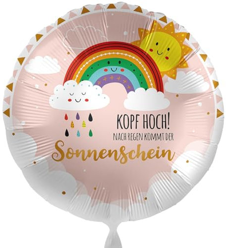 Motivation Folienballon ' Kopf hoch – Nach Regen kommt der Sonnenschein ' Ballon Motivation, Trost, Genesung Geschenk Freunde Kinder Bekannte, Helium geeignet, Made in EU
