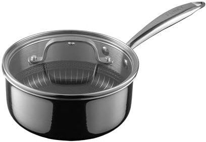 Funky Pro Cookware, 16cm Saucepan + Glass Lid, Tri-ply Technology, 1.4L Capacity, Compatible All Hobs inc Induction, Non Stick, Stay Cool Handles, Dishwasher Safe, Oven Safe