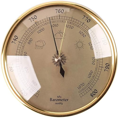 Traditionelles Barometer, Wetterstation, 070 hPa, 128 mm Durchmesser, rundes Zifferblatt, for den Innen- und Außenbereich, Luftdruckmessgerät, Haushaltsmeteorograph, for Hotels, Lagerhäuser, Büros(Gol